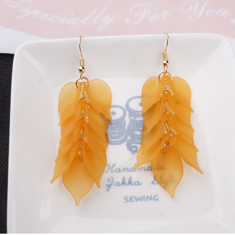 Wholesale fashion girls drop long petal leaves resin earrings for women Wholesale fashion girls drop long petal leaves resin earrings for women