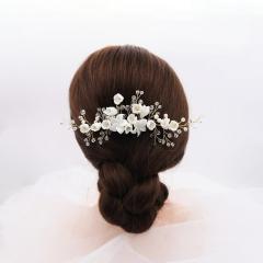 amazon new Luxury fancy custom white flower handmade Crystal Bridal wedding hair comb with pearl