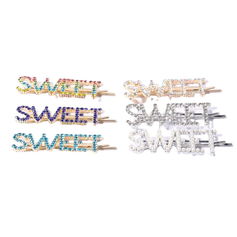 2020 new style custom girls colorful rhinestone letter SWEET hair pins with words