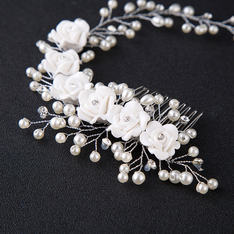 Handmade silver pearl flower headbands wedding hair accessories bridal combs