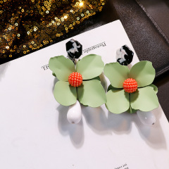 amazon ins Customized fashion green lotus flower drop Long Acrylic earring