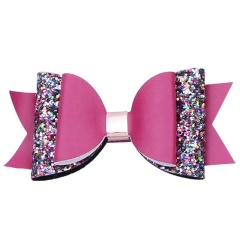 Korean manufactory double-layer glitter leather colorful hair bow grip clips for baby girl