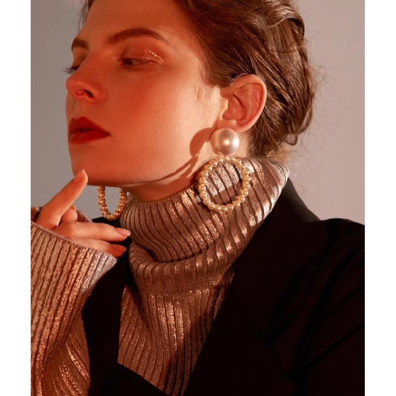 INS Charm drop Earrings Large Dangle Round Circle Pearl Chandelier Earring INS Charm drop Earrings Large Dangle Round Circle Pearl Chandelier Earring