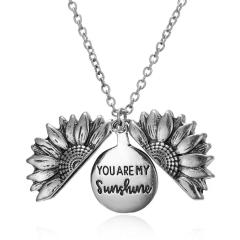Custom Women Jewelry Sunflower Openable Lettering Pendant Personalized Letters necklaces for gift
