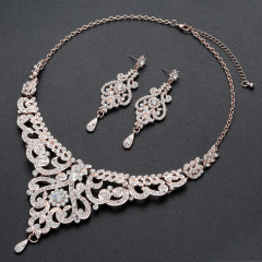 Rhinestone crystal Party gold Necklace Earrings wedding bridal jewelry set