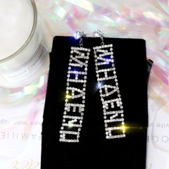 Wholesale girls fashion jewelry bling bling long crystal letter earrings