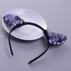 Wholesale ins winter Christmas Hoop Party Reflective Accessories fuzzy ball sequin girl ear kids hair band