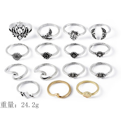 amazon ins fashion Women Bohemian Boho Vintage 15pcs Knuckle stack Bullet Midi Finger Rings Full Ring Set for girls