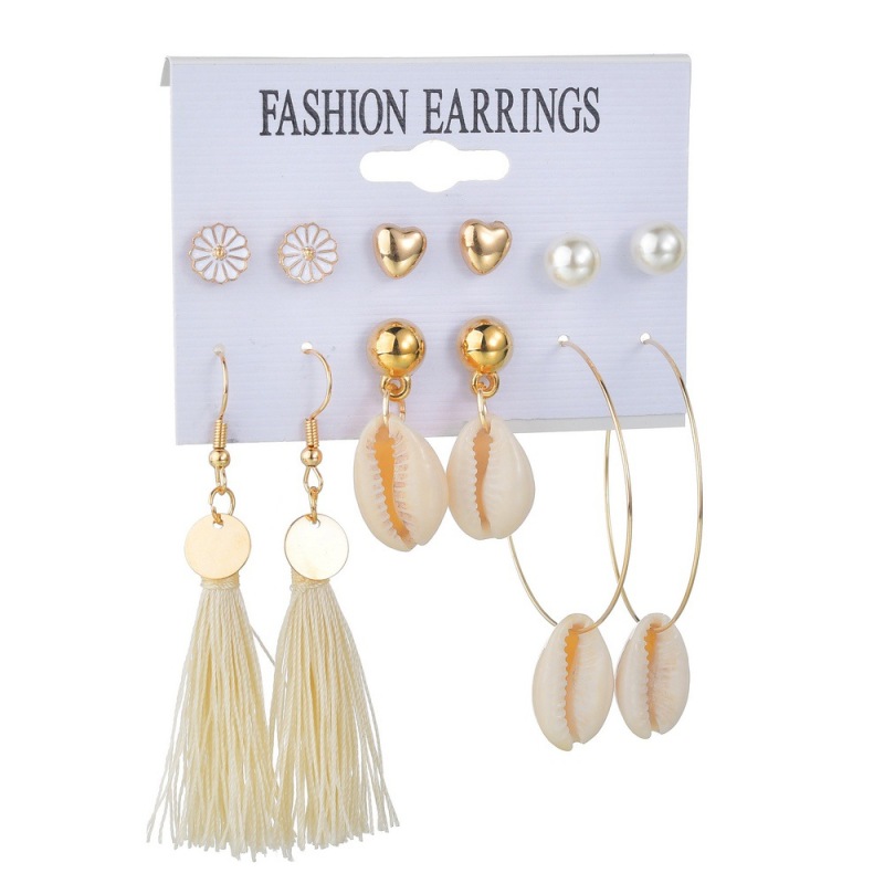 2019 Korean flower jewelry sea shell hoop stud earring sets for women