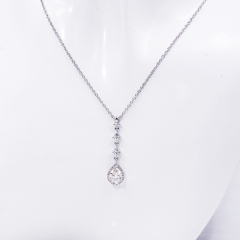 Hot sale fashion jewelry pear shape 925 silver gold plated moissanite necklace