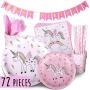 Children's Unicorn kid Party Supply Pack Set Rainbow Birthday Banner pink