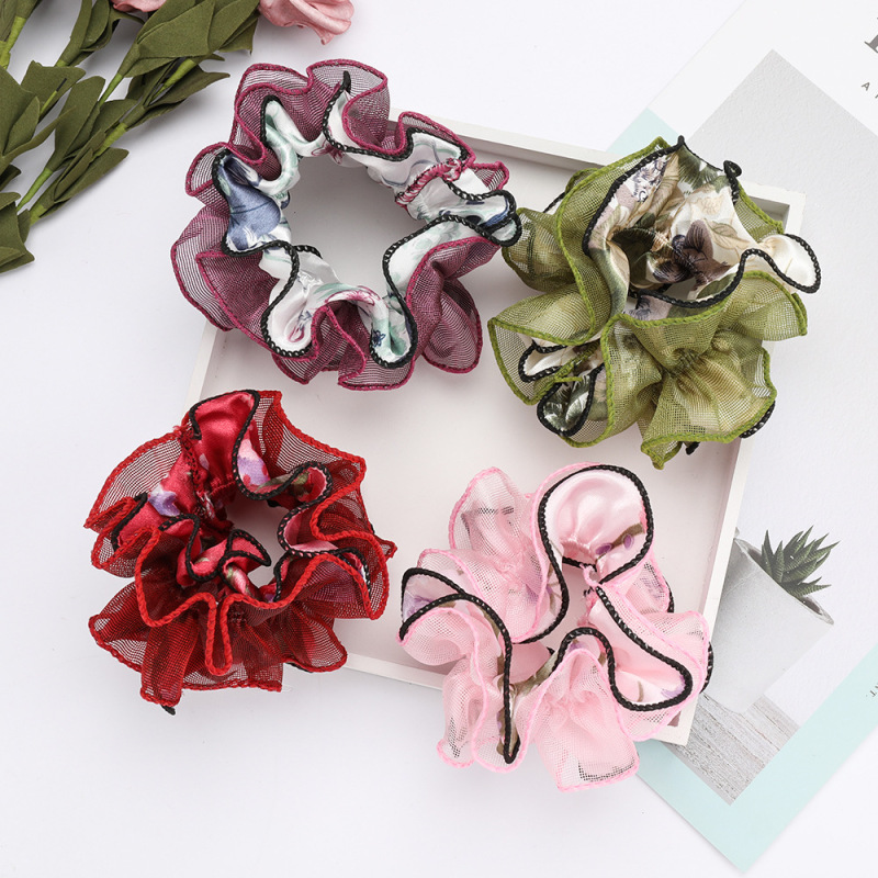 Summer Multi-layer pattern simulation silk lace flower elastic Hair Scrunchies for girls Summer Multi-layer pattern simulation silk lace flower elastic Hair Scrunchies for girls