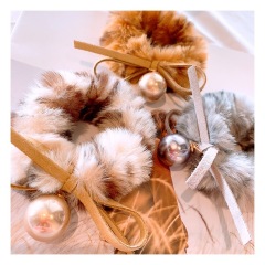 Winter Hair Scrunchies Elastics ponytail holder pompom pearl Bow plush hair tie