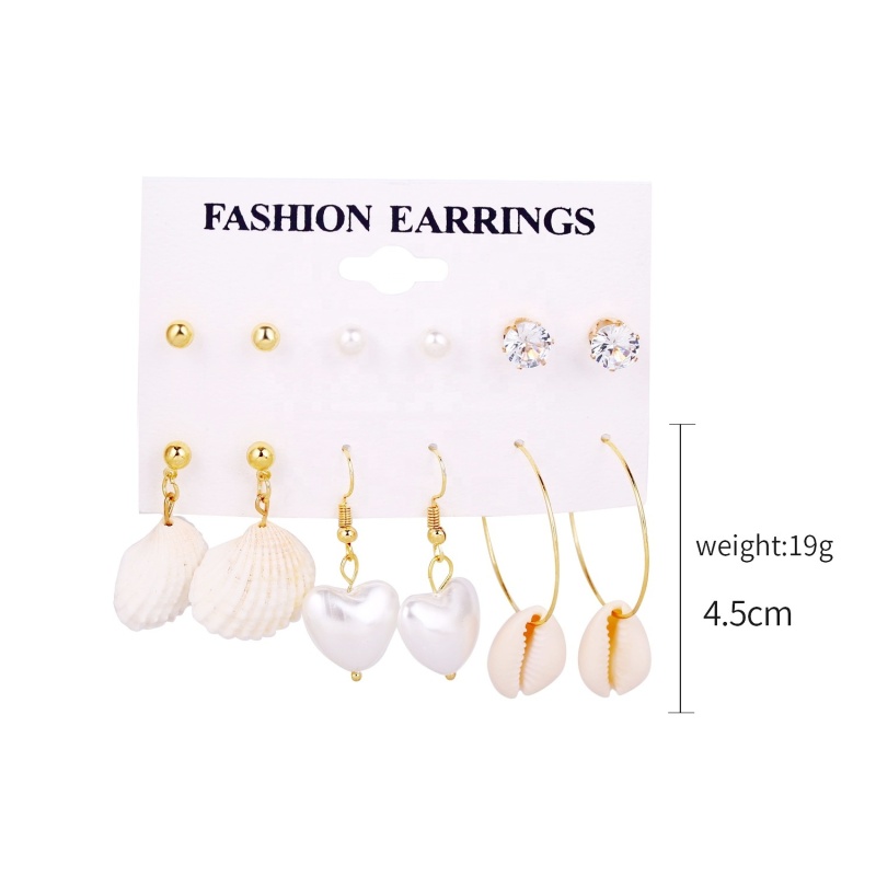 2020 ins new vintage 6 pair zircon  pearl shell hanging  earrings set combination for women