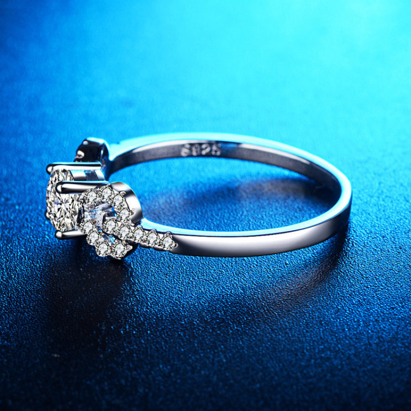 High quality 925 Sterling Silver Bow bowknot shaped Heart Stone adjustable Ring