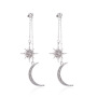 Fashion Crystal Rhinestone Star Moon Tassel Long Chain Dangle Ear Stud Earrings