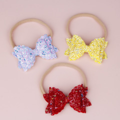 Wholesale kids hair accessories three-layer bow sequin nylon girls baby headband