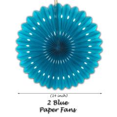 Blue paper fan fringe curtains latex balloon baby shower party favors