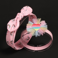 Amazon popular bow flower headwear set clear shower elastic hair bands for baby