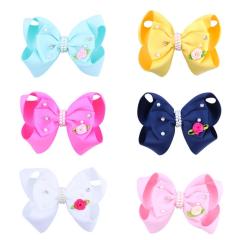 2020 New Arrived Grosgrain Ribbon Pearl Flower Bows Hair Clips For Kids