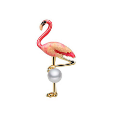 new INS amazon korean fashion wholesale bulk girl women school real pearl flamingo brooches cartoon for cloth suit shirt