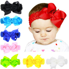 Amazon bulk sale13 style pure color grid bow knot hair band for baby kids hair accessories