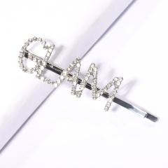 Wholesale design colorful crystal rhinestone letter GLAM custom hairpins for girls