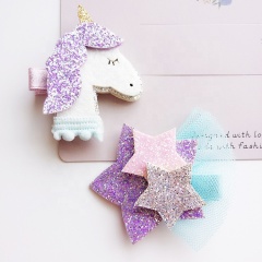 Unicorn star no bend glitter stereo hair clips for baby girls