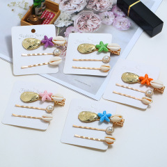 Summer Beach Fashion Pearl Shell Starfish Hairpins Hair Clips For Women