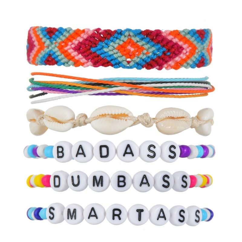 Bohemia style handmade charm jewelry women woven shell bracelet with words