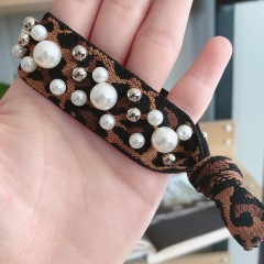 Women Bead Rainbow Glittering Pearl hair cord Accessor Elastic hair bands