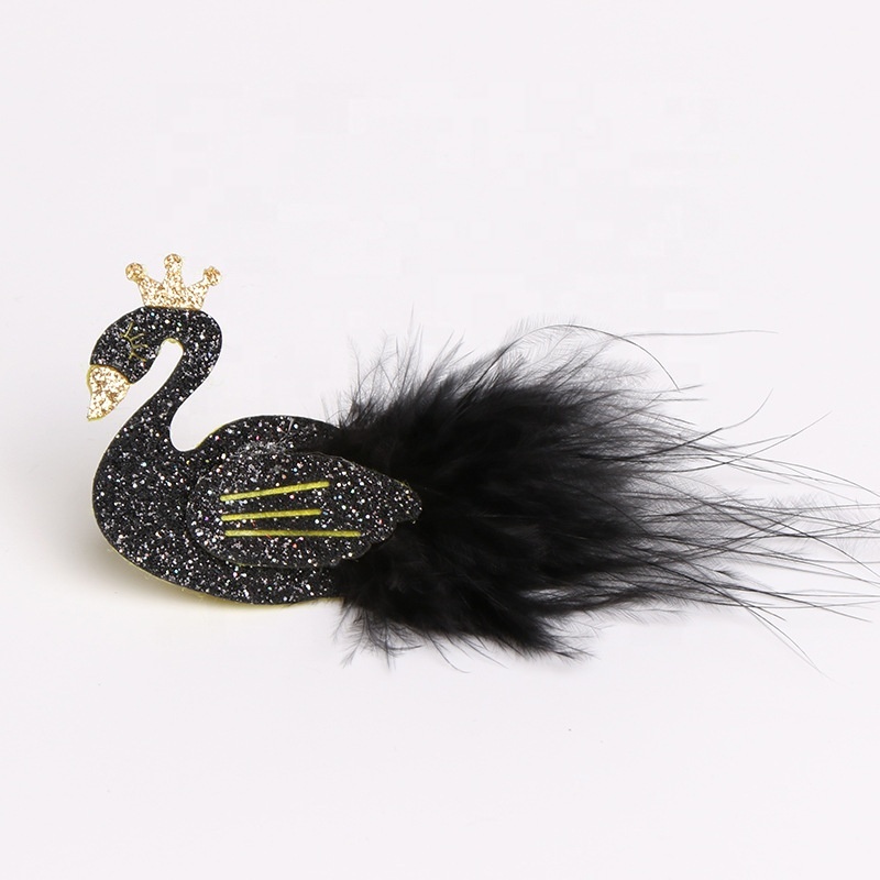 Wholesale princess temperament fashion two colors lovely swan children hairgrip with feather Wholesale princess temperament fashion two colors lovely swan children hairgrip with feather