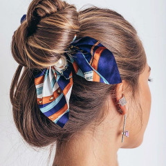 Fashion Solid Color Elastic Hair Rope Satin Rabbit Ear Pearl Bow Hair Scrunchies