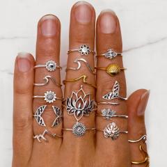 amazon ins fashion Women Bohemian Boho Vintage 15pcs Knuckle stack Bullet Midi Finger Rings Full Ring Set for girls