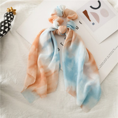 summer styles fashion tie dye hair ties thin colored ribbon hair bands long tail chiffon hair scrunchies