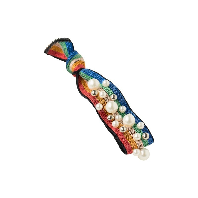 Women Bead Rainbow Glittering Pearl hair cord Accessor Elastic hair bands