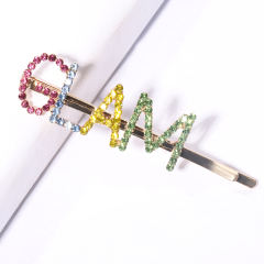 Wholesale design colorful crystal rhinestone letter GLAM custom hairpins for girls