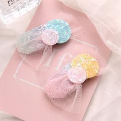 Custom lace bling glitter tulle hair clip kids korea hair accessories