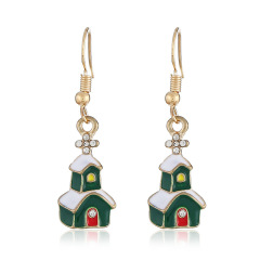Christmas series wholesale rhinestone green snow house earrings for presents Christmas series wholesale rhinestone green snow house earrings for presents
