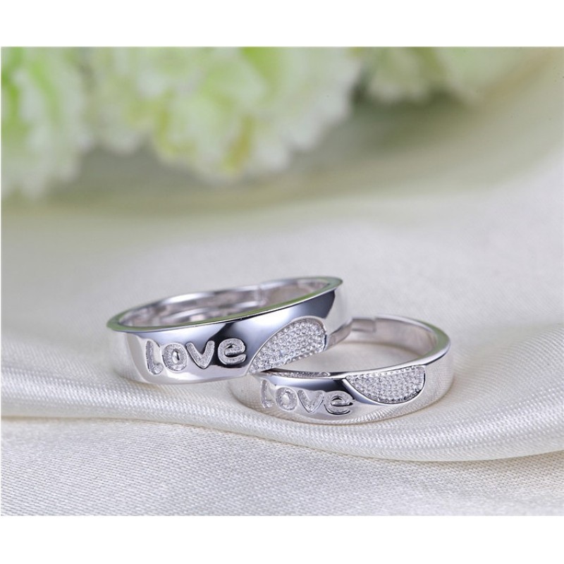 Romantic Silver Jewelry Exaggerated Love Stamped European Wedding Band Ring