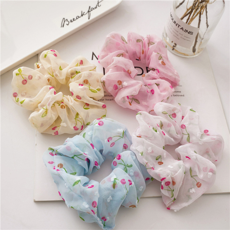 Wholesale New 2020 Korean Colorful Printed Fabric Yarn Elastic Scrunchies For Women