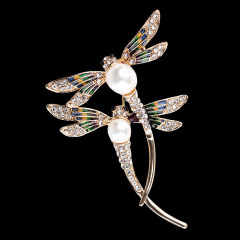 2020 korean fashion jewelry woman designer insect dragonfly brooces with pearl