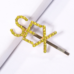 Fashion Custom Women Glitter Colorful Rhinestone Word Alloy Letters Hairpin