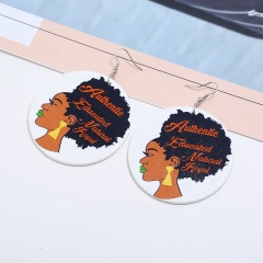 2020 new arrival african human head exaggerated geometric pattern large round shaped wooden earrings