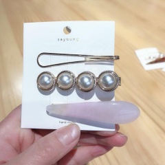 Top quality headwear wild ins marble pattern pink pearl horsetail hair clip set