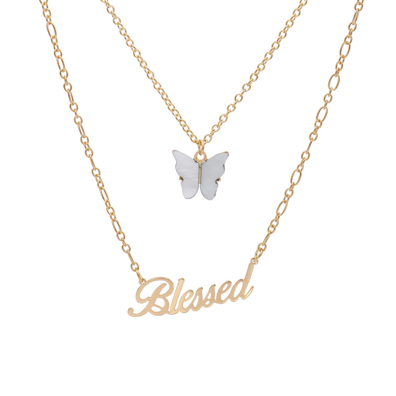 wholesale Amazon ins hot Popular two layer English Letter Butterfly necklace for women