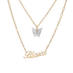 wholesale Amazon ins hot Popular two layer English Letter Butterfly necklace for women