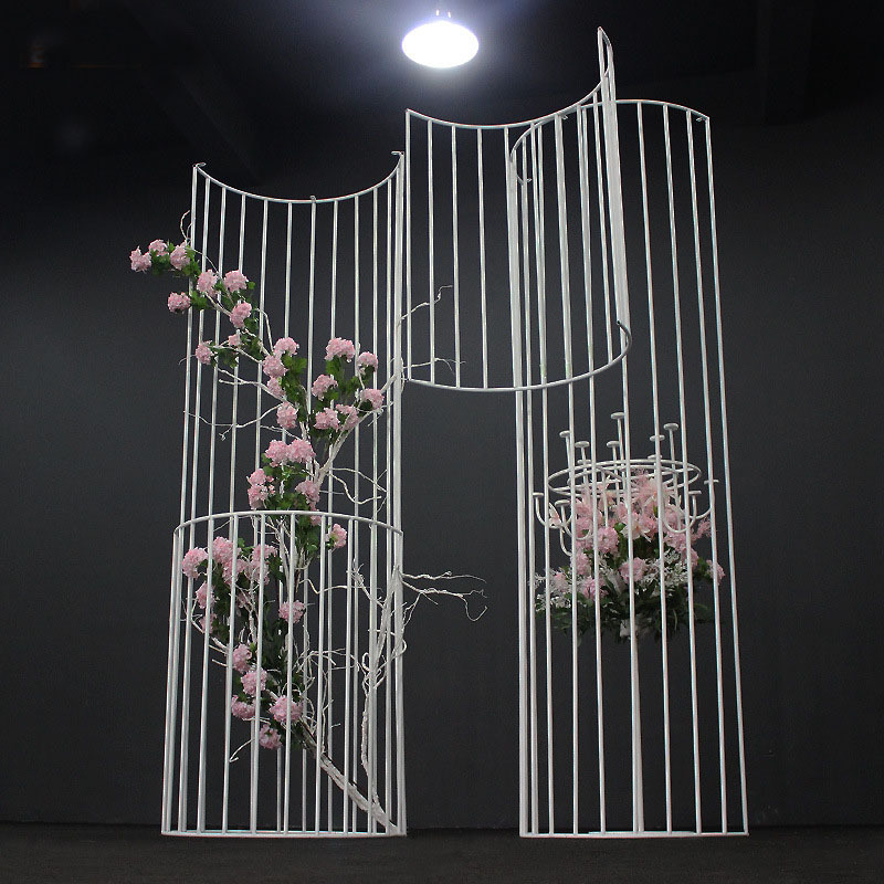 2019 many designs white gold tall flower stand  backdrop metal stage decoration wedding