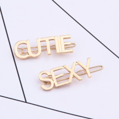 Custom gold alloy women bling rhinestone crystal letter hair clips hair pins with words