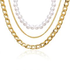wholesale Amazon ins fashion gold 3 chain pearl multi layer choker necklace for women ladies girls